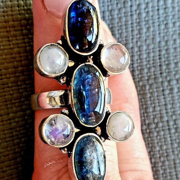 New Kyanite & Rainbow Moonstone 925 Silver Ring. - Picture 5 of 11